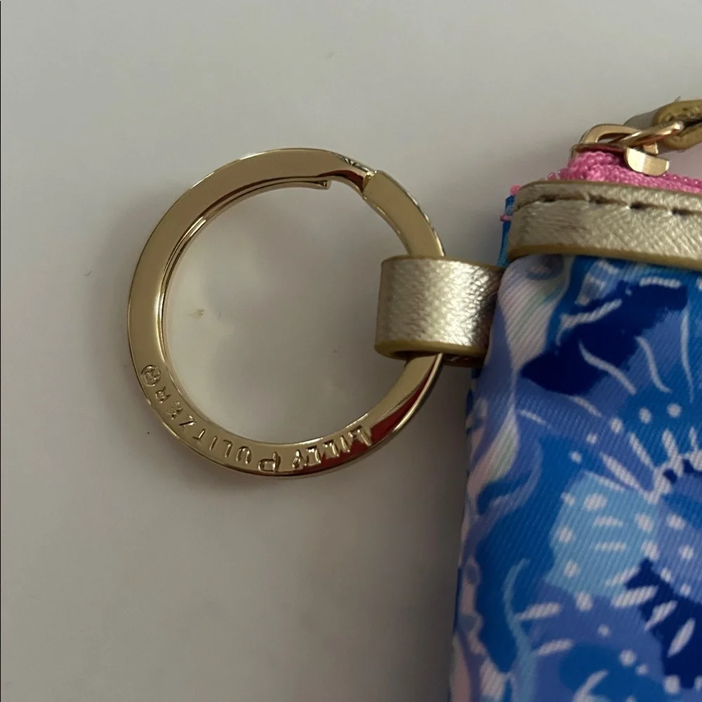 Lilly Pulitzer Shade Seekers ID Case Key Ring Wallet Blue Pink NWOT